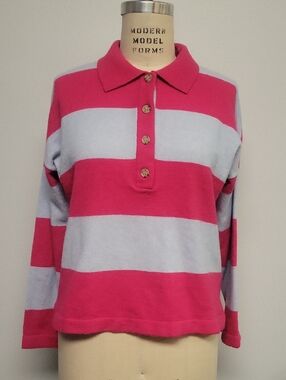 Maeve Pink and Light Blue Striped Polo Knit